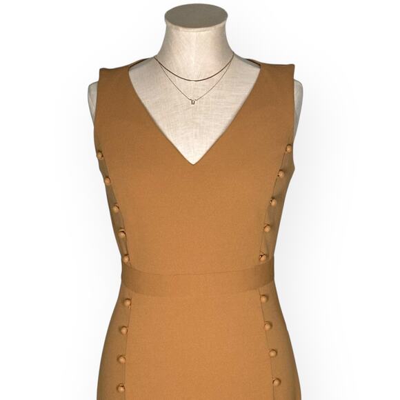 New CALVIN KLEIN Flounce Peplum Mermaid Midi Dress V-Neck Brown Career Office 2 - Picture 4 of 13
